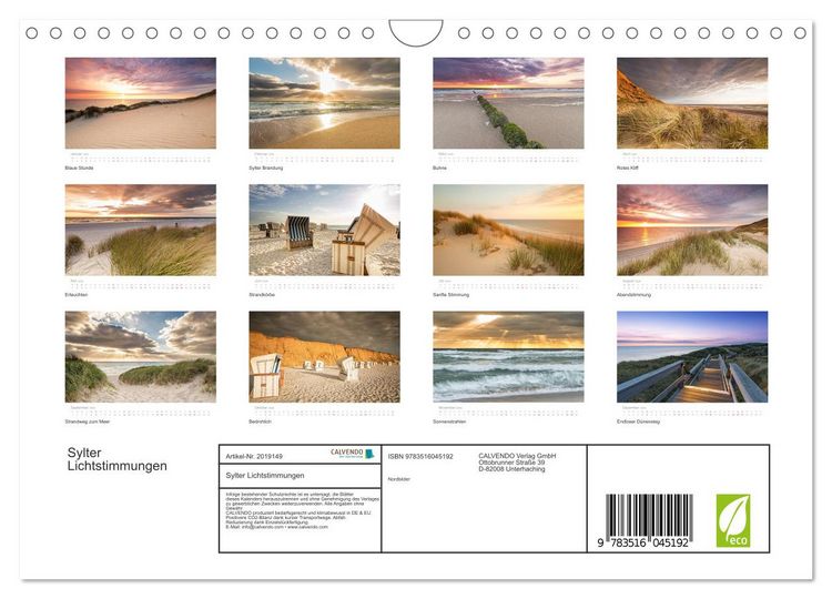Produktbild: Sylter Lichtstimmungen (Wandkalender 2026 DIN A4 quer), CALVENDO Monatskalender