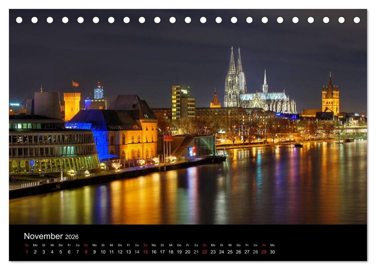 Produktbild: k&ouml;ln dunkel bunt - Die Stadt in anderem Licht! (Tischkalender 2026 DIN A5 quer), CALVENDO Monatskalender