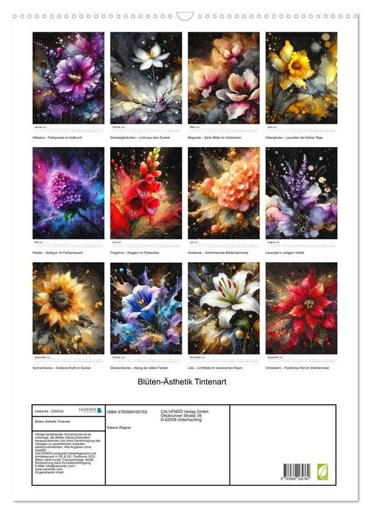 Produktbild: Bl&uuml;ten-&Auml;sthetik Tintenart (Wandkalender 2027 DIN A2 hoch), CALVENDO Monatskalender