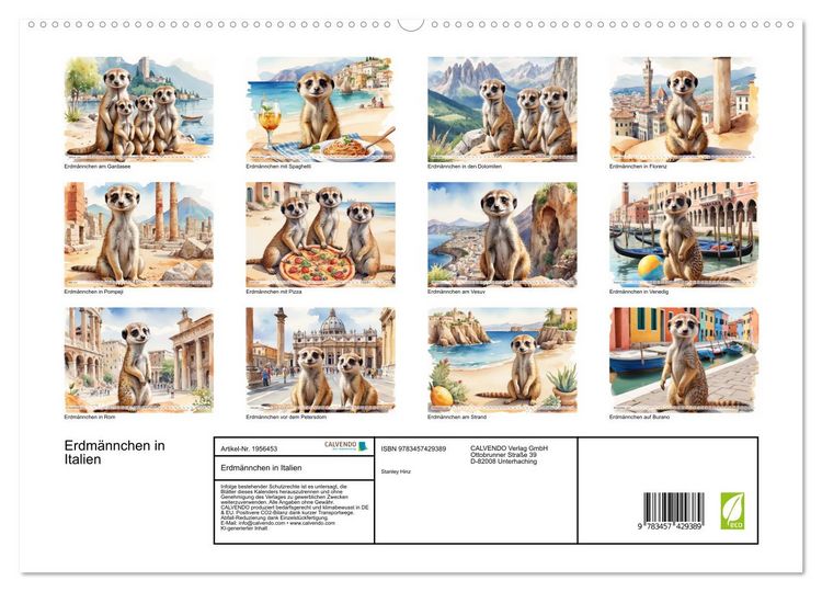 Produktbild: Erdm&auml;nnchen in Italien (hochwertiger Premium Wandkalender 2026 DIN A2 quer), Kunstdruck in Hochglanz