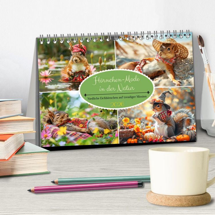 Produktbild: H&ouml;rnchen-Mode in der Natur. Niedliche Eichh&ouml;rnchen auf trendiger Mission (Tischkalender 2026 DIN A5 quer), CALVENDO Monatskalender