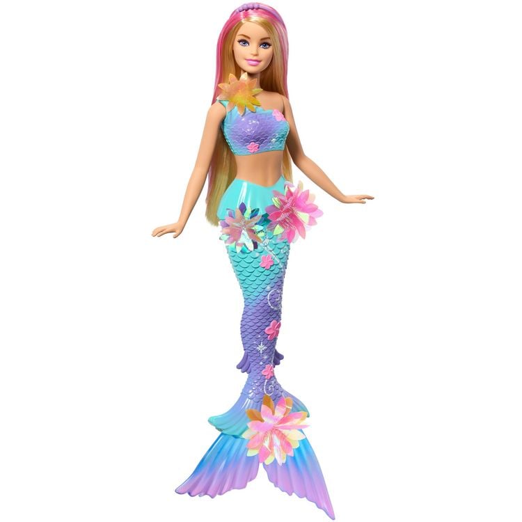 Produktbild: Barbie Flower Magic Meerjungfrauen-Spielzeugpuppe mit magischer Überraschungsblüte und perlenbesetztem Haarreif
