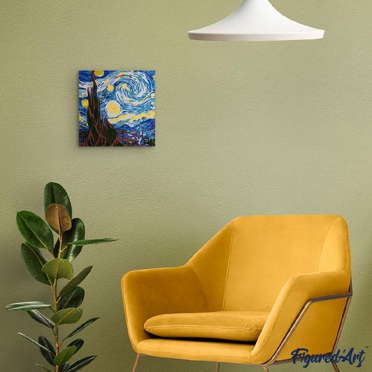Produktbild: FiguredArt SFA089-Y - Mini Malen nach Zahlen, Van Gogh - Sternennacht, Leinwand-Keilrahmen 20x20cm, DIY Bastelset, Paint by Numbers