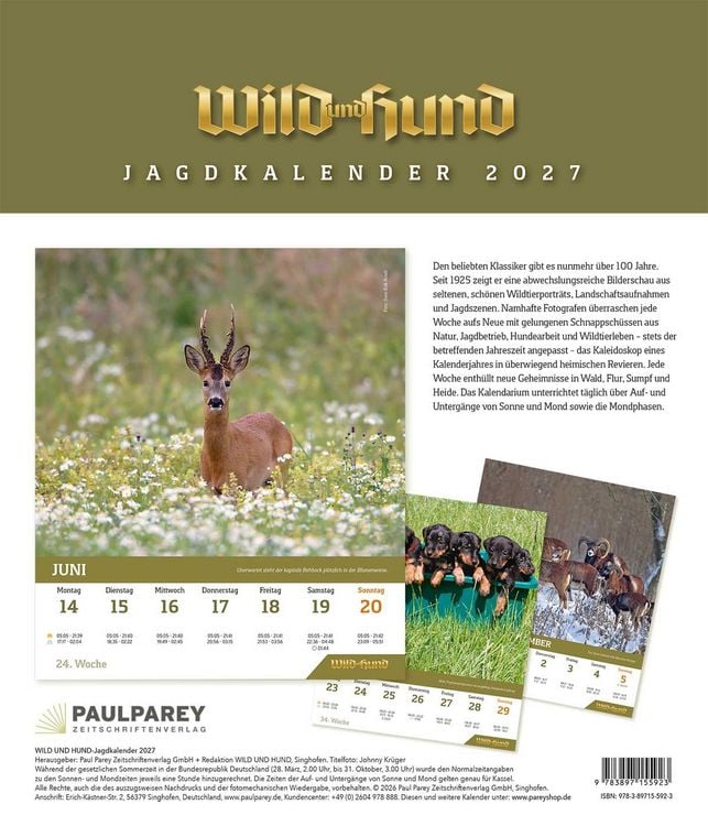 Produktbild: WILD UND HUND Edition: Jagdkalender Wandvariante 2027