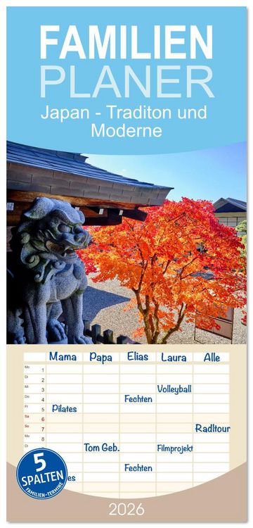 Produktbild: Familienplaner 2026 - Japan - Traditon und Moderne mit 5 Spalten (Wandkalender, 21 x 45 cm) CALVENDO