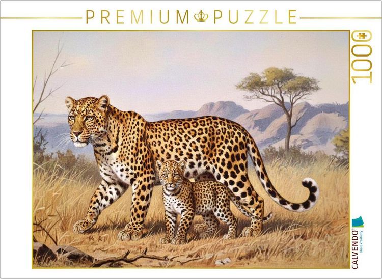 Produktbild: CALVENDO Puzzle Leopard mit Nachwuchs als Gem&auml;lde | 1000 Teile Lege-Gr&ouml;&szlig;e 64x48cm Foto-Puzzle f&uuml;r gl&uuml;ckliche Stunden