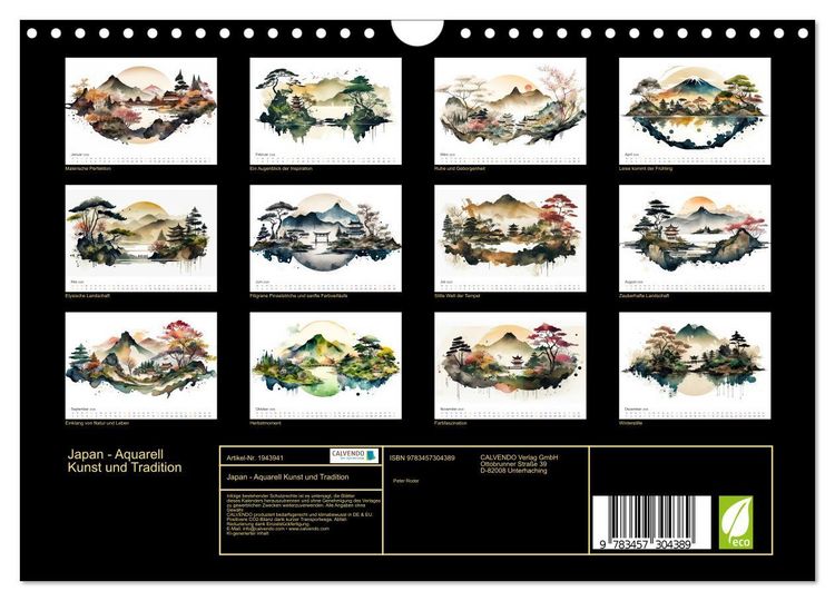 Produktbild: Japan - Aquarell Kunst und Tradition (Wandkalender 2026 DIN A4 quer), CALVENDO Monatskalender