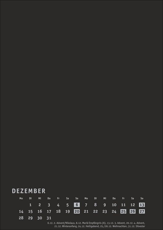 Produktbild: Premium-Bastelkalender schwarz A4 2026