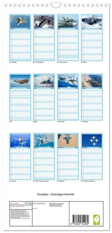 Produktbild: Familienplaner 2027 - Kampfjets - D&uuml;senj&auml;ger-Kalender mit 5 Spalten (Wandkalender, 21 x 45 cm) CALVENDO