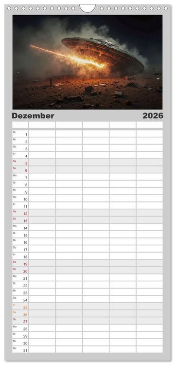 Produktbild: Familienplaner 2026 - Fliegende Untertasse - Die gro&szlig;e Fantasiereise mit 5 Spalten (Wandkalender, 21 x 45 cm) CALVENDO