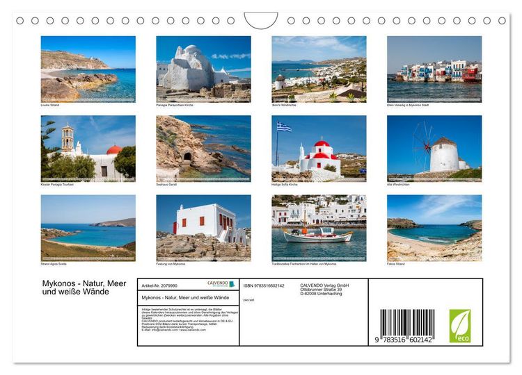 Produktbild: Mykonos - Natur, Meer und wei&szlig;e W&auml;nde (Wandkalender 2026 DIN A4 quer), CALVENDO Monatskalender