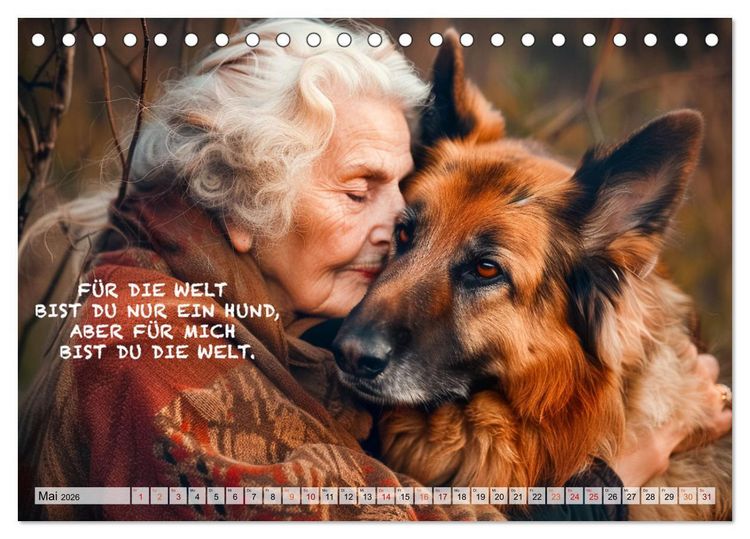 Produktbild: Hunde und ber&uuml;hrende Spr&uuml;che (Tischkalender 2026 DIN A5 quer), CALVENDO Monatskalender