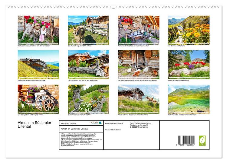 Produktbild: Almen im S&uuml;dtiroler Ultental (hochwertiger Premium Wandkalender 2026 DIN A2 quer), Kunstdruck in Hochglanz