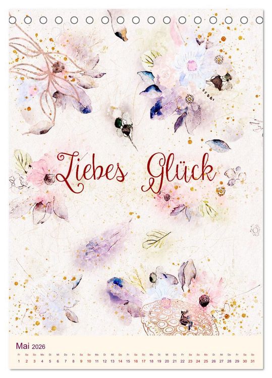 Produktbild: Aquarell Blumenmalerei mit Spr&uuml;chen (Tischkalender 2026 DIN A5 hoch), CALVENDO Monatskalender