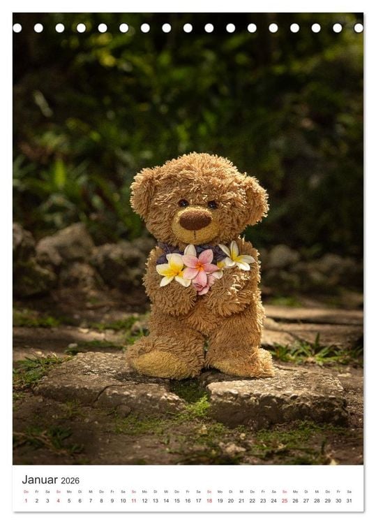 Produktbild: Travelling Teddy liebt Blumen und Bl&uuml;ten (Tischkalender 2026 DIN A5 hoch), CALVENDO Monatskalender