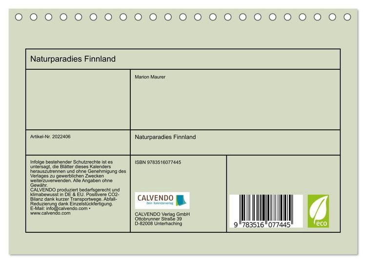 Produktbild: Naturparadies Finnland (Tischkalender 2026 DIN A5 quer), CALVENDO Monatskalender