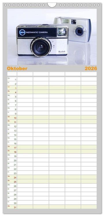 Produktbild: Familienplaner 2026 - Alte Fotoapparate - Kameras von Kodak der Jahre 1905 bis 1977 mit 5 Spalten (Wandkalender, 21 x 45 cm) CALVENDO