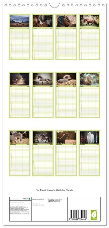 Produktbild: Familienplaner 2027 - Die Faszinierende Welt der Pferde mit 5 Spalten (Wandkalender, 21 x 45 cm) CALVENDO