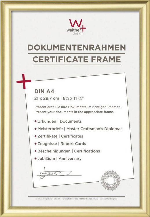 Produktbild: walther+ design KP130G Bilder Wechselrahmen Papierformat: DIN A4 Gold