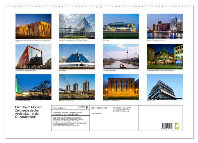 Produktbild: Mannheim Modern. Zeitgen&ouml;ssische Architektur in der Quadratestadt. (Wandkalender 2026 DIN A2 quer), CALVENDO Monatskalender