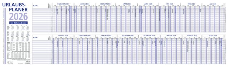 Urlaubsplaner 2026 100x29,7 - 16 Monate- Wandplaner - Kalender bei