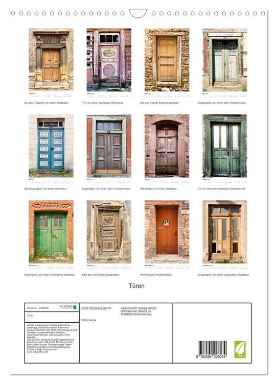 Produktbild: T&uuml;ren (Wandkalender 2027 DIN A3 hoch), CALVENDO Monatskalender