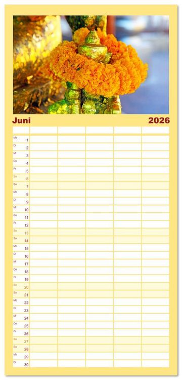 Produktbild: Familienplaner 2026 - Asien - Farbenfrohe Blumenketten mit 5 Spalten (Wandkalender, 21 x 45 cm) CALVENDO