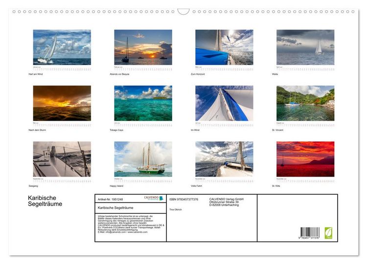 Produktbild: Karibische Segeltr&auml;ume (Wandkalender 2026 DIN A2 quer), CALVENDO Monatskalender