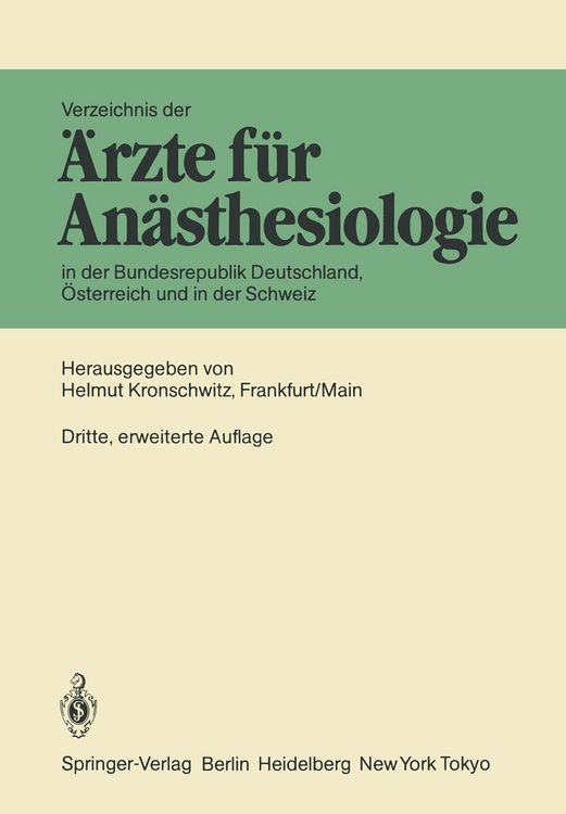 Produktbild: Verzeichnis der &Auml;rzte f&uuml;r An&auml;sthesiologie in der Bundesrepublik Deutschland, &Ouml;sterreich und der Schweiz