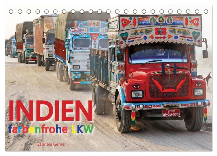 Produktbild: Indien Farbenfrohe LKW (Tischkalender 2026 DIN A5 quer), CALVENDO Monatskalender