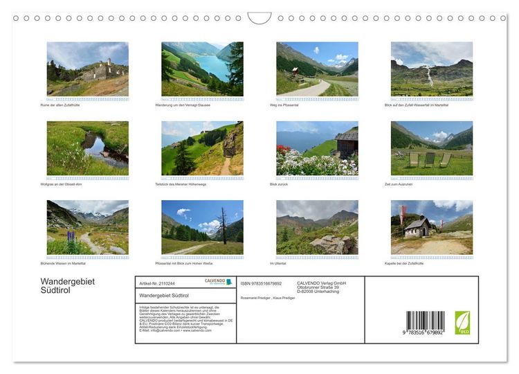 Produktbild: Wandergebiet S&uuml;dtirol (Wandkalender 2026 DIN A3 quer), CALVENDO Monatskalender