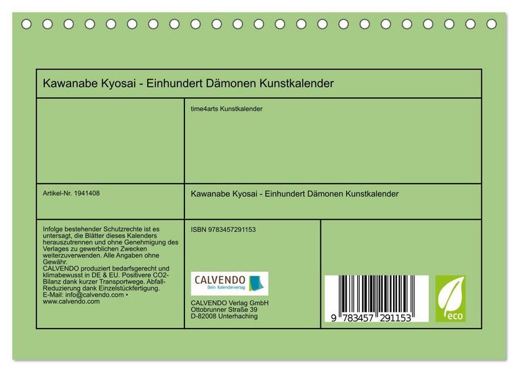 Produktbild: Kawanabe Kyosai - Einhundert D&auml;monen Kunstkalender (Tischkalender 2026 DIN A5 quer), CALVENDO Monatskalender