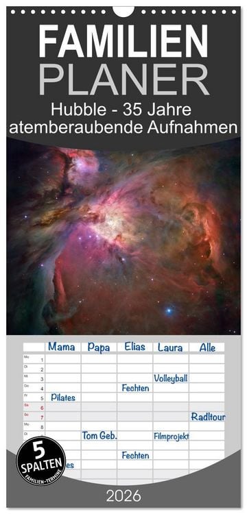 Produktbild: Familienplaner 2026 - Hubble - 35 Jahre atemberaubende Aufnahmen mit 5 Spalten (Wandkalender, 21 x 45 cm) CALVENDO