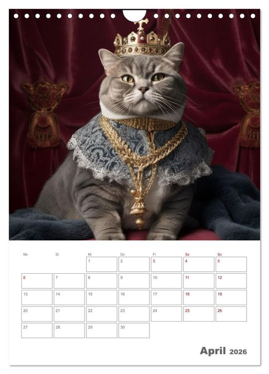 Produktbild: Royale Katzen Portraits (Wandkalender 2026 DIN A4 hoch), CALVENDO Monatskalender