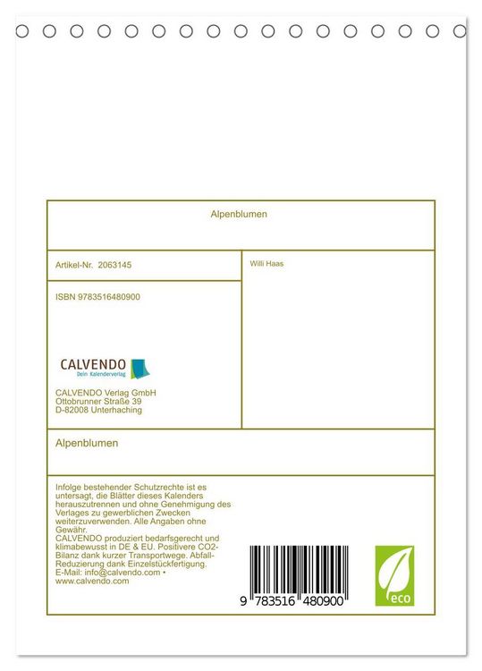 Produktbild: Alpenblumen (Tischkalender 2026 DIN A5 hoch), CALVENDO Monatskalender
