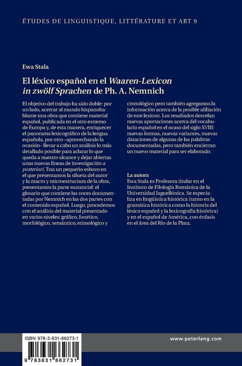 Produktbild: El l&eacute;xico espa&ntilde;ol en el &laquo;Waaren-Lexicon in zw&ouml;lf Sprachen&raquo; de Ph. A. Nemnich