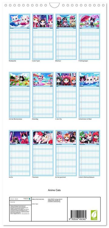 Produktbild: Familienplaner 2026 - Anime Cats mit 5 Spalten (Wandkalender, 21 x 45 cm) CALVENDO