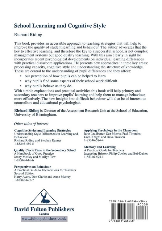 Produktbild: School Learning and Cognitive Styles