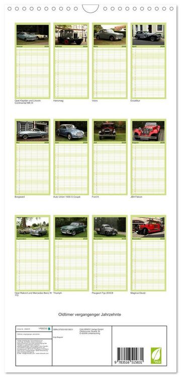 Produktbild: Familienplaner 2026 - Oldtimer vergangenger Jahrzehnte mit 5 Spalten (Wandkalender, 21 x 45 cm) CALVENDO