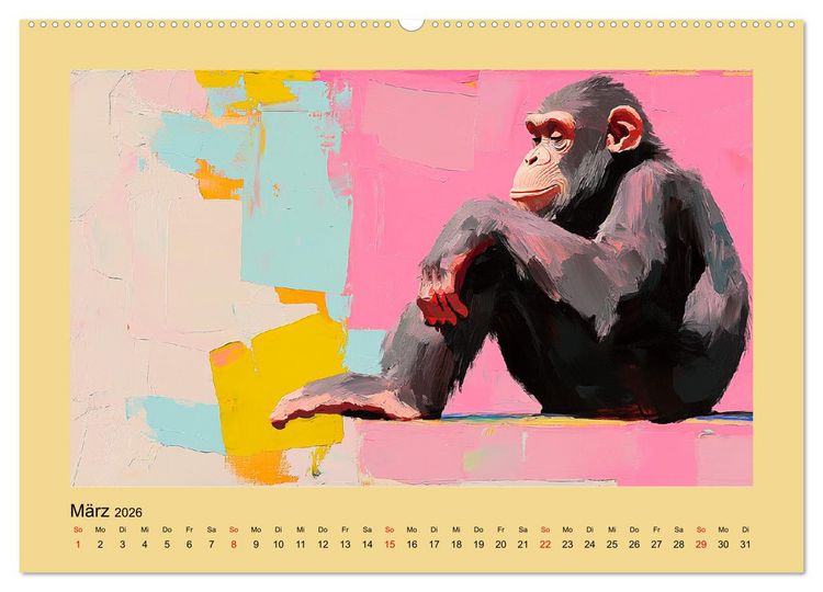 Produktbild: Majest&auml;tische Menschenaffen. Faszinierende Wesen in kunstvoller &Ouml;loptik (Wandkalender 2026 DIN A2 quer), CALVENDO Monatskalender