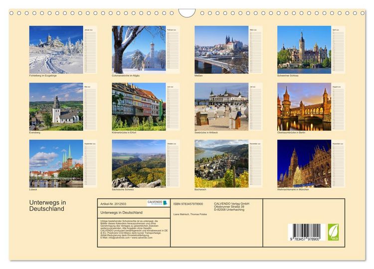 Produktbild: Unterwegs in Deutschland (Wandkalender 2026 DIN A3 quer), CALVENDO Monatskalender