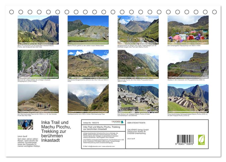 Produktbild: Inka Trail und Machu Picchu, Trekking zur ber&uuml;hmten Inkastadt (Tischkalender 2026 DIN A5 quer), CALVENDO Monatskalender