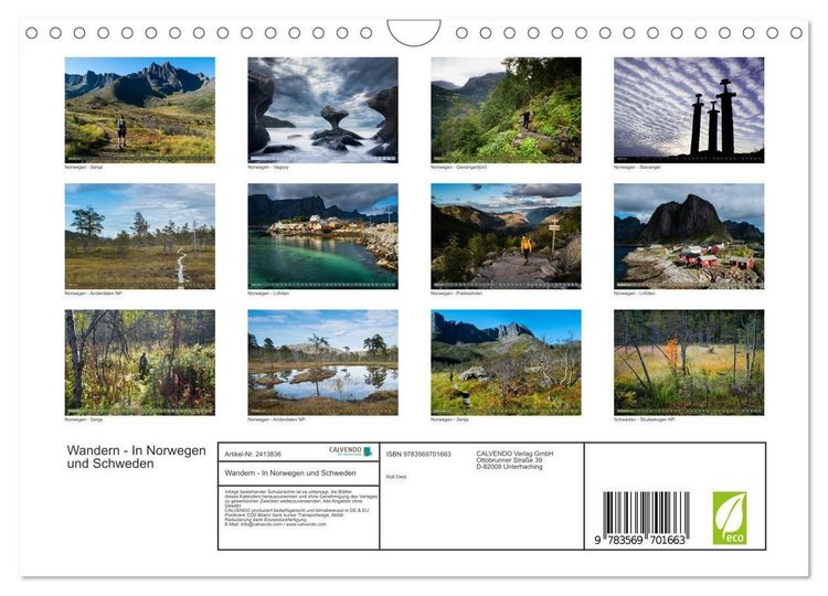 Produktbild: Wandern - In Norwegen und Schweden (Wandkalender 2027 DIN A4 quer), CALVENDO Monatskalender