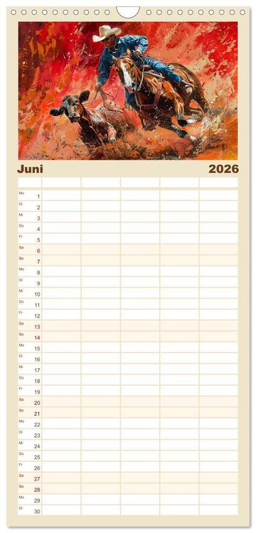 Produktbild: Familienplaner 2026 - Pferde, Staub und Freiheit mit 5 Spalten (Wandkalender, 21 x 45 cm) CALVENDO