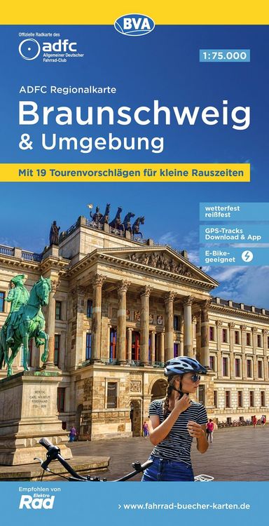 Produktbild: ADFC-Regionalkarte Braunschweig und Umgebung, 1:75.000, mit Tagestourenvorschl&auml;gen, rei&szlig;- und wetterfest, E-Bike-geeignet, GPS-Tracks-Download