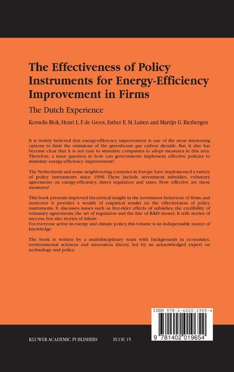 Produktbild: The Effectiveness of Policy Instruments for Energy-Efficiency Improvement in Firms