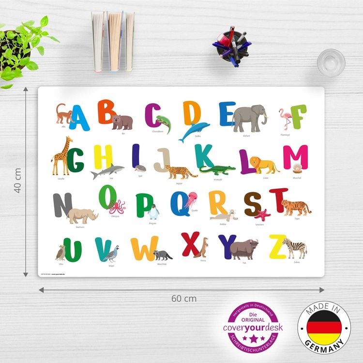 Produktbild: Cover-your-desk Schreibtischunterlage f&uuml;r Kinder Buntes ABC mit Tieren, aus hochwertigem Vinyl , 60 x 40 cm