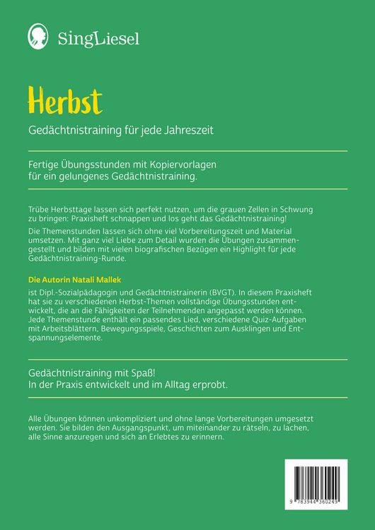 Produktbild: Ged&auml;chtnistraining f&uuml;r jede Jahreszeit - Herbst. F&uuml;r Senioren. Auch mit Demenz. Mit Kopiervorlagen