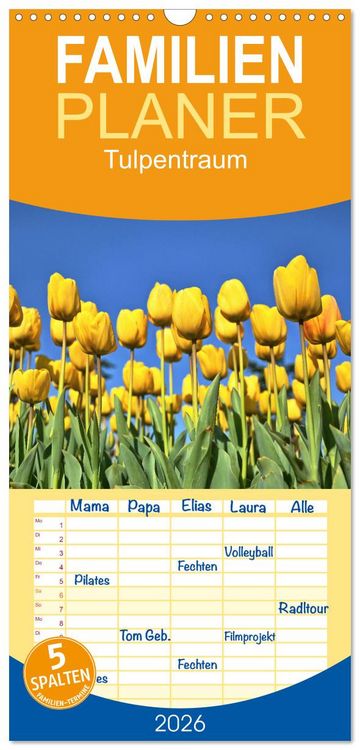 Produktbild: Familienplaner 2026 - Tulpentraum mit 5 Spalten (Wandkalender, 21 x 45 cm) CALVENDO