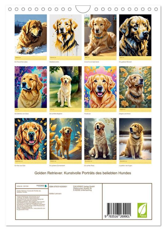 Produktbild: Golden Retriever. Kunstvolle Portr&auml;ts des beliebten Hundes (Wandkalender 2026 DIN A4 hoch), CALVENDO Monatskalender